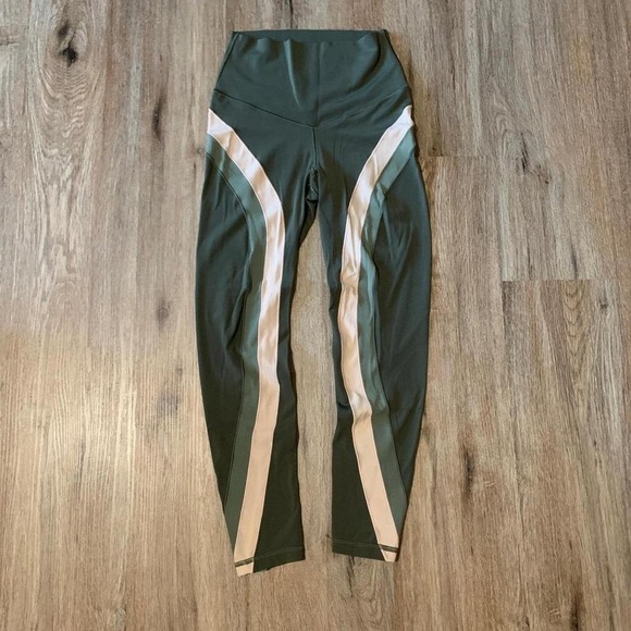 aerie Pants - Aerie striped yoga‎ tight leggings in olive green tan - size small women
